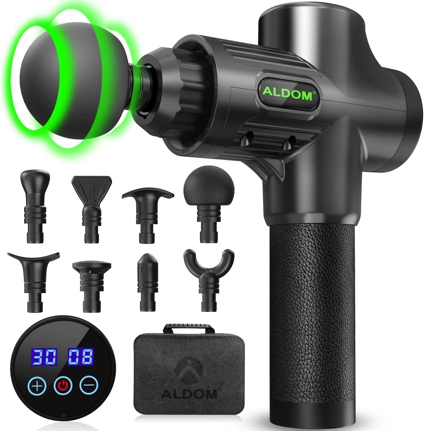 Pistolet de Massage Musculaire ALDOM Appareil de Masseur de Muscle Profond Avec 30 Niveaux Réglables 8 Têtes de Massage et l'Écran LCD Soulager Douleurs et Raideurs