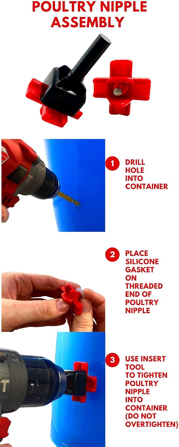 Backyard Barnyard 12 Pack Automatic Chicken Water Nipple Make Your Own Waterer Kit (Install Tools Included) Horizontal Clean Drinker Coop or Poultry Run Bebederos Gallinas Pollos Duck Quail