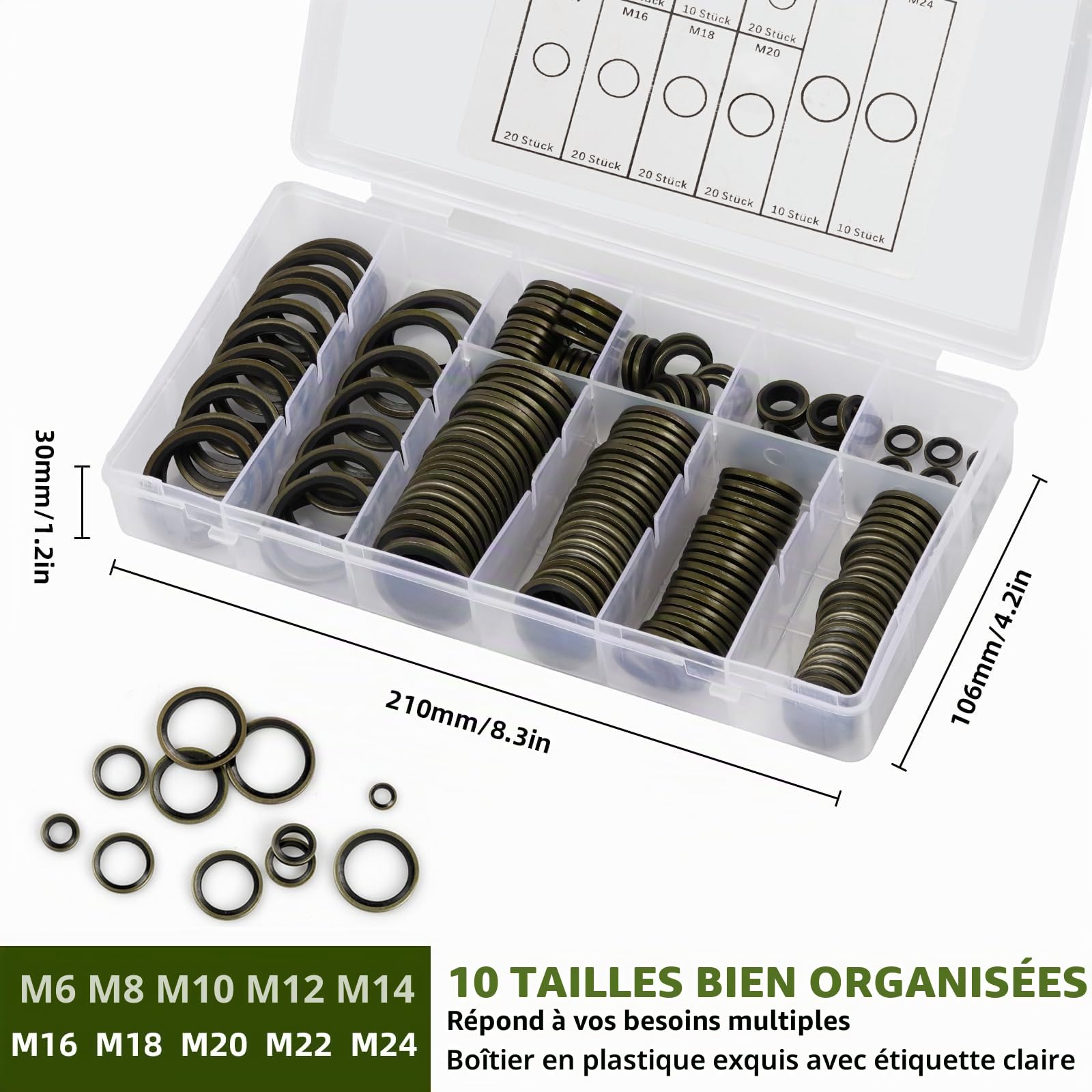 Rondelle Lot de 150 Joints D'étanchéité Hydrauliques avec Lèvre en Caoutchouc, M6-M24 Bague D'huile D'étanchéité en Caoutchouc Métallique, Rondelle Plate, pour Hydraulique Centrale, Direction Serve