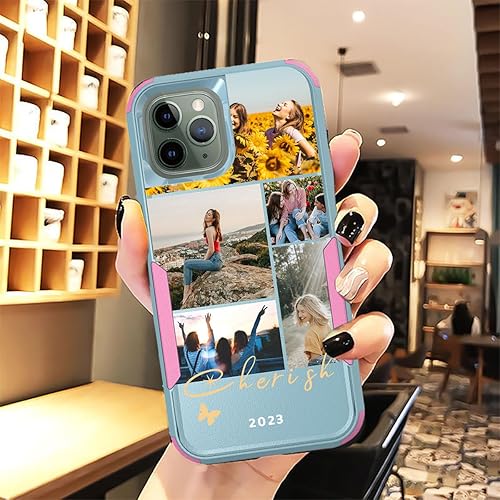 Vista 145 de Funda de fotos personalizada para Apple iPhone 11 Pro Max, patrón de collage a cuadros, personalizado para hacer imágenes en gruesa 3 híbrida Rosa