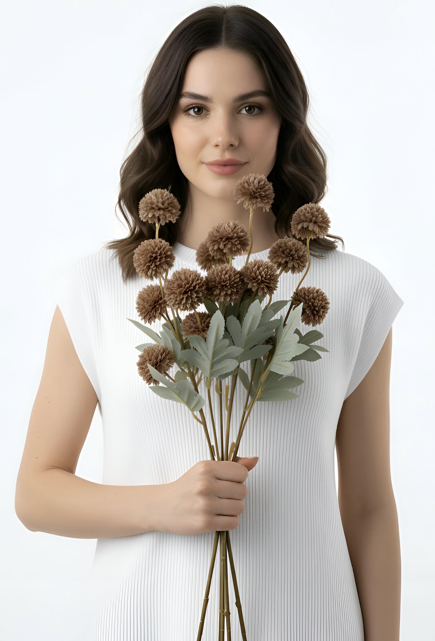 Sorola 6 Chrysanthemum Stems Artificial Flowers Faux Tulips Floral Foam 52cm Large Flower Bouquet Bunches Arrangements for Home Decor (Brown)