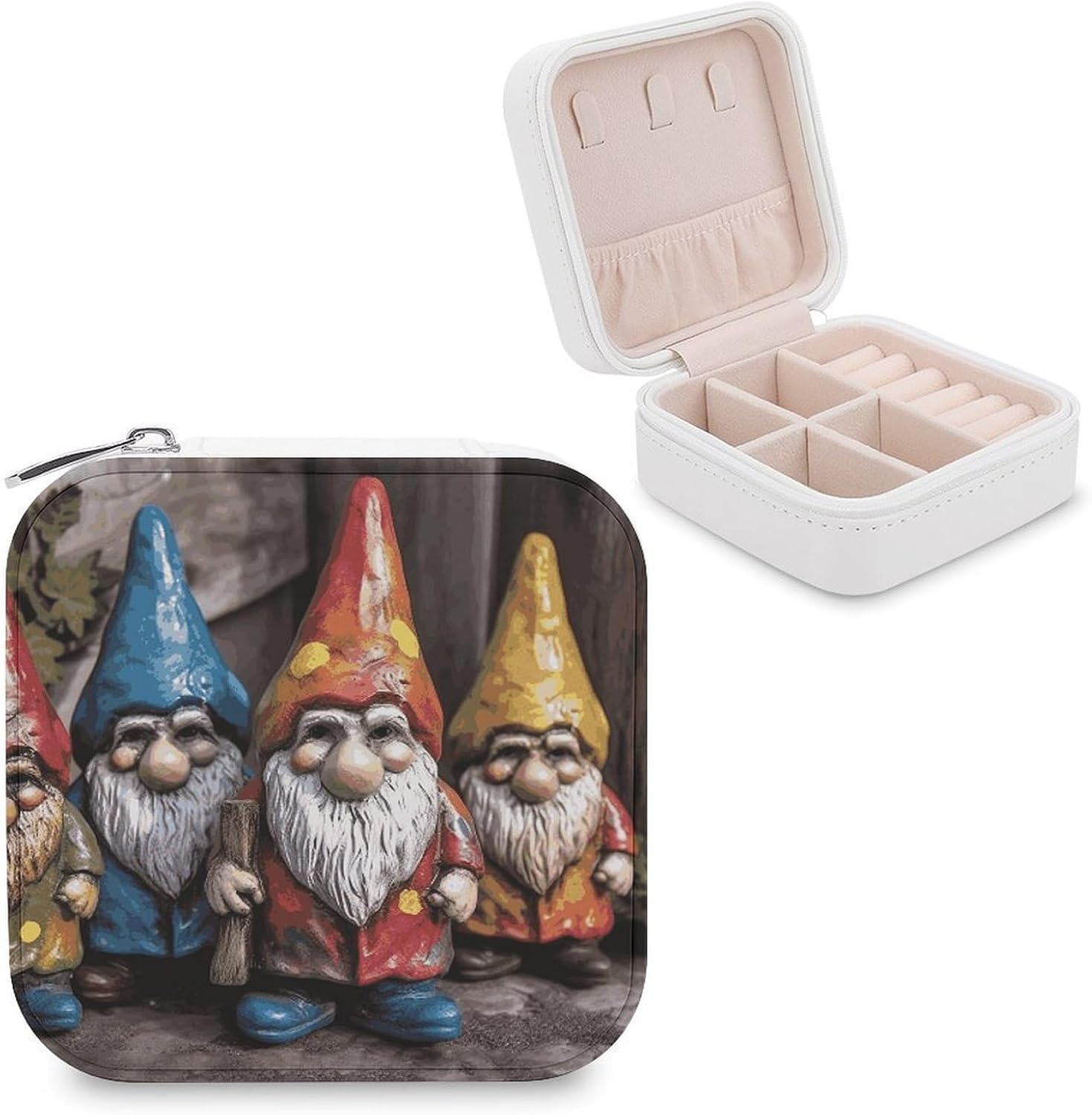 Colorful Gnomes Jewelry Box Leather Jewelry Organizer Storage Case Earrings Storage Display Holder for Mothers Gifts Fashion Necklace Organizer Box for Ring Bracelet
