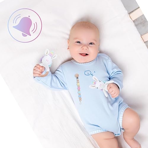 Miniatura 3 de Regalos para bebés Sonajero de bebé de Natural Woodland Friends, anillo de dentición de unicornio de algodón orgánico, juguete para bebés - Sonagero