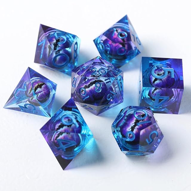 DND - Juego de dados flotantes de resina de ojo de dragón, 7 piezas, hechos a mano, dados D&D para calabozos…
