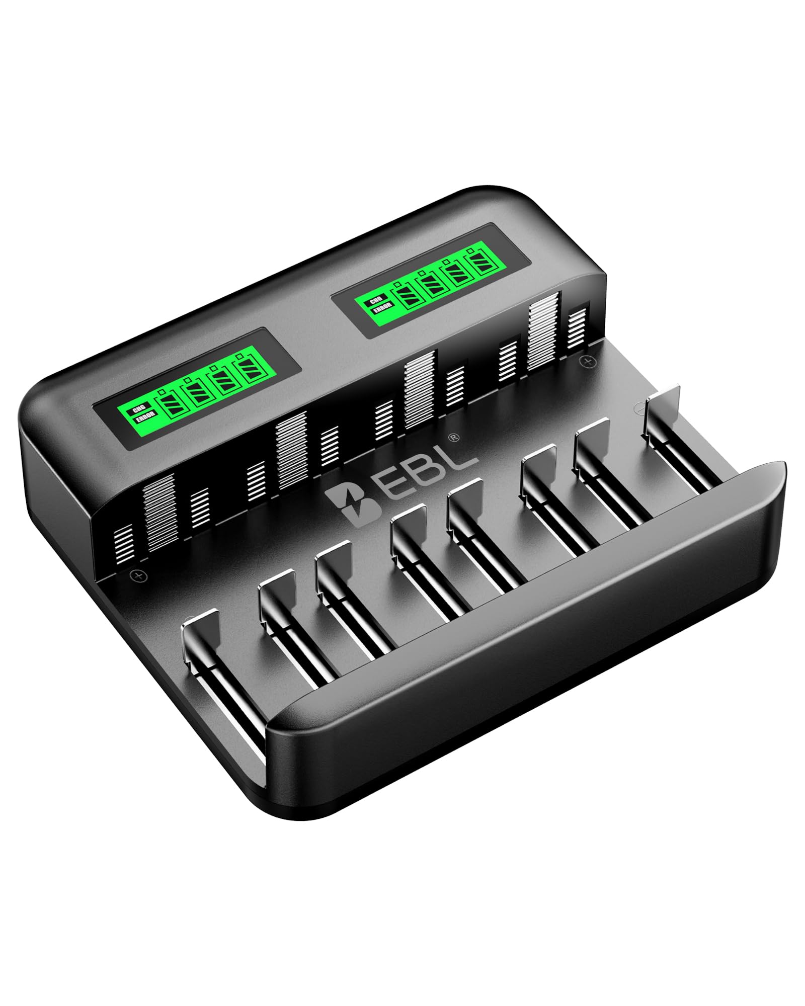 EBL Caricabatterie per batterie AA AAA C D NiMh, ingresso di tipo C, caricabatterie rapido, con display LCD