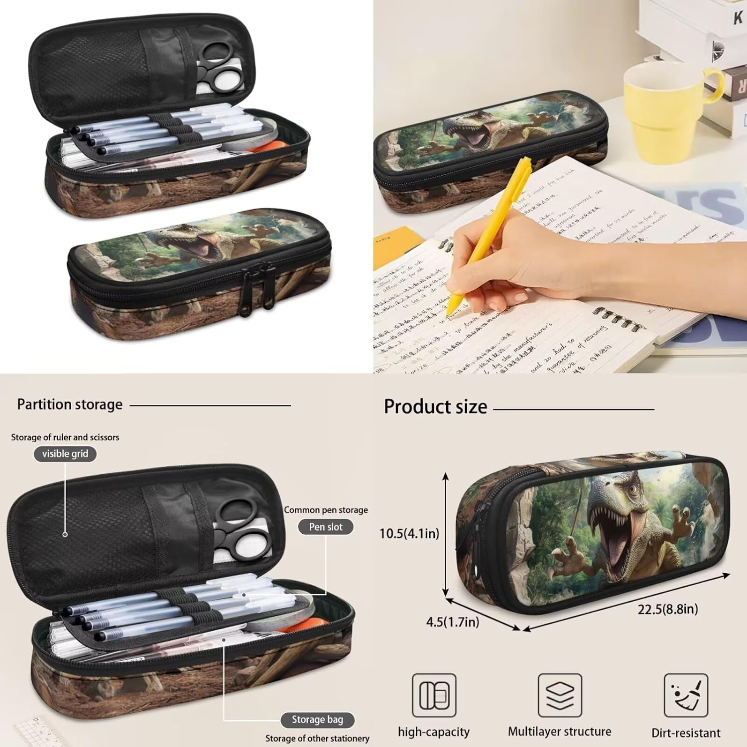 Cozeyat Cool Dinosaur Backpack for Boys 8-12 Cool Kids Elemantary Middle School Bag Lightweight Bookbag with Lunch Bag Box and Pencil Case 4 Pieces