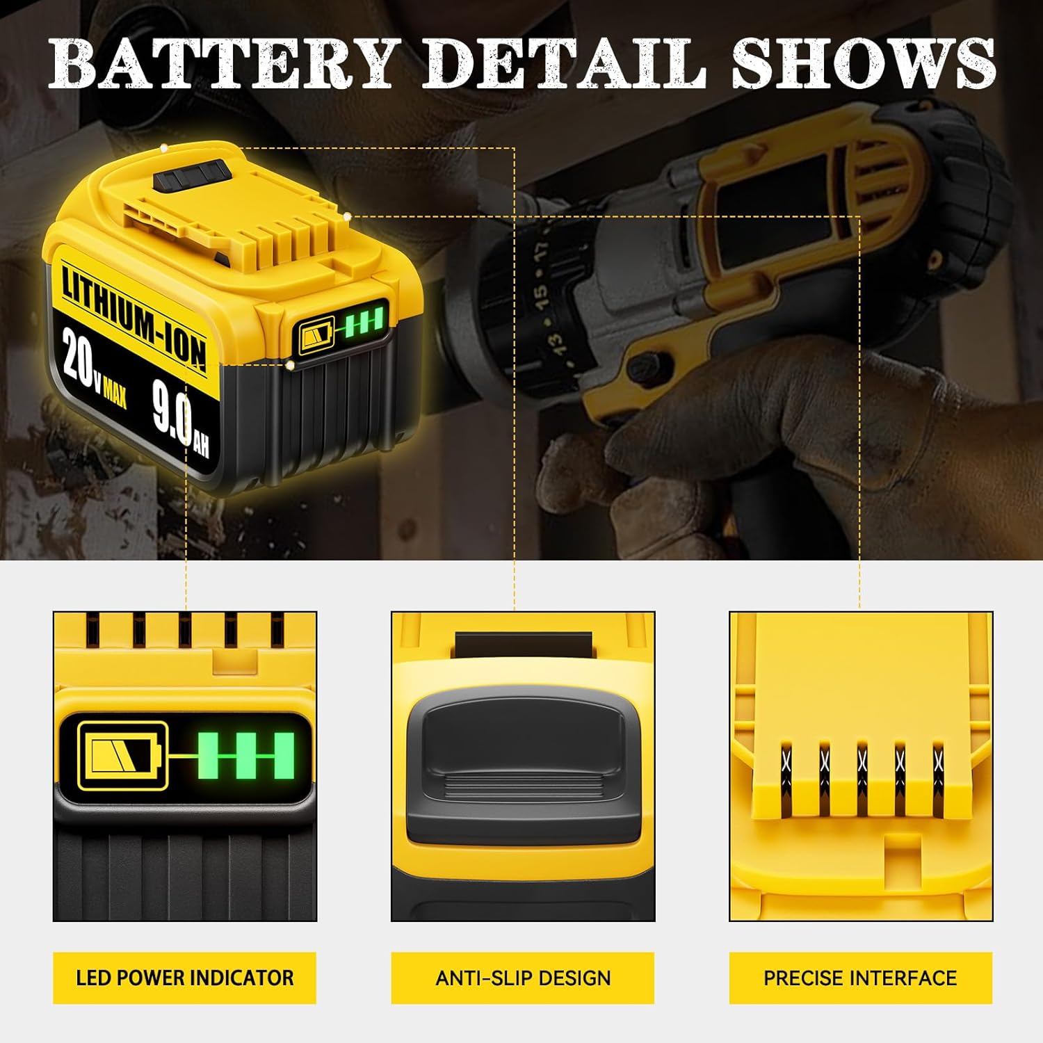 2Pack DCB200 9000mAh Battery Replacement for Dewalt 20V Battery Compatible with Dewalt 20 Volt Batteries DCB200 DCB204 DCB201 Series Power Tools