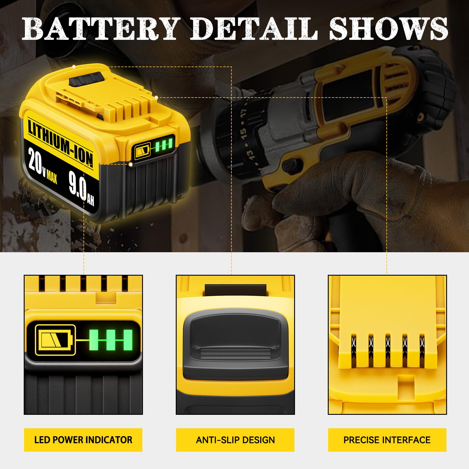 6000mAh Replacement For Dewalt 20V Max Battery DCB206 DCB206-2 DCB203 - View #6