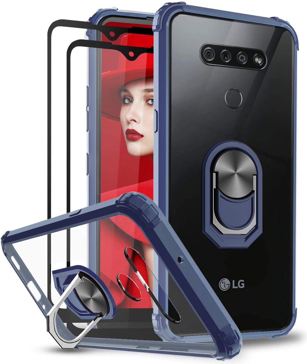 LeYi Compatible for LG K51 Phone Case, LG Reflect Case, LG Q51 Case with [2 Pack] Tempered Glass Screen Protector, Military-Grade Clear Phone Case with Magnetic Car Ring Kickstand for LG K51, Blue