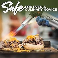 Vista 4 de Jo Chef Antorcha de cocina con butano incluido, antorcha recargable, pistola de encendedor de crema Brulee con bloqueo de seguridad y llama