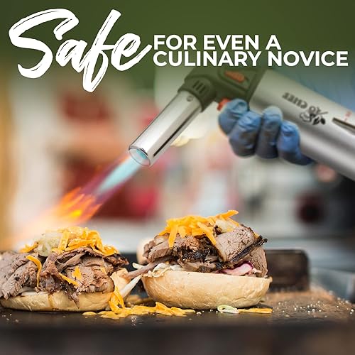 Miniatura 4 de Jo Chef Antorcha de cocina antorcha de butano recargable con bloqueo de seguridad y calibre de llama y combustible ajustable antorcha culinaria