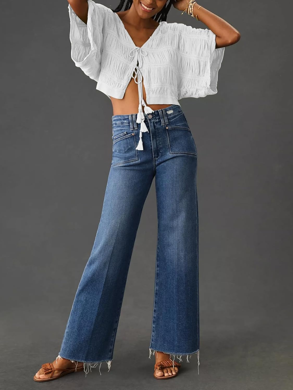 KUNMI Jeans for Women Wide Leg Baggy High Waist Boyfriends Straight Leg Stretchy Denim Pants Trendy Fall 2025