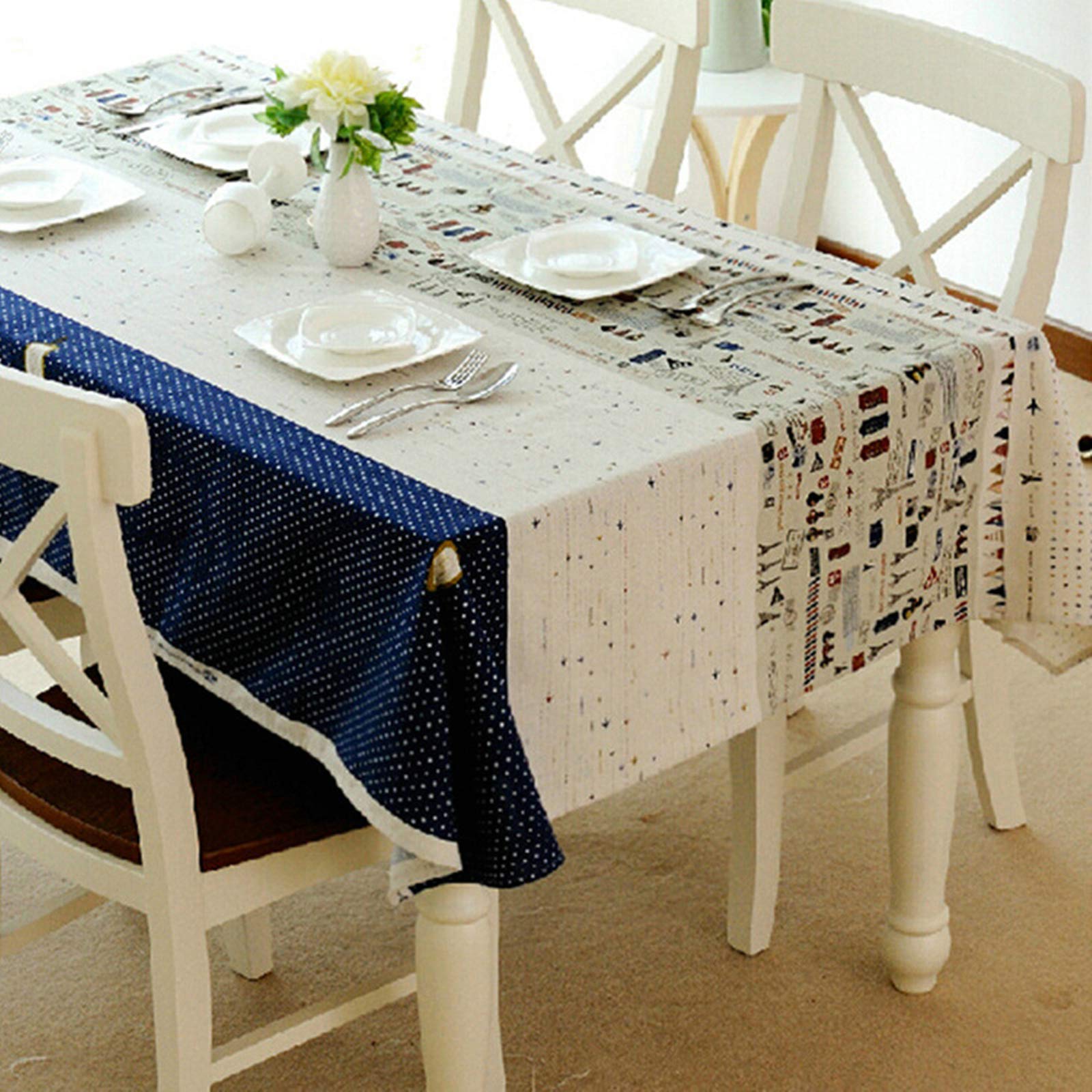 Nappe coton lin de pique-nique motif avion bleu pour repas en plein air