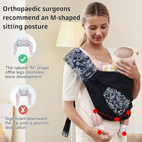 Miniatura 5 de CUBY Transportador de bebé cruzado, ajustable, transpirable, ligero, fácil de llevar, para bebés recién nacidos, para bebés y niños pequeños, para