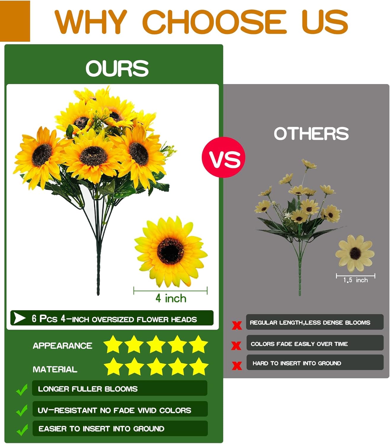 TURNMEON 28Pcs Sunflowers Artificial Flowers for Outdoors Spring Decor, 4 Pack Fake Flowers Silk Faux Sunflower Bouquet Arrangement for Vase Wedding Table Home Grave Cemetery Flowers Summer Decor - Image 2