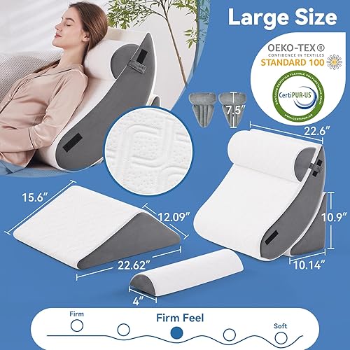 Miniatura 5 de Juego de 5 almohadas de cuña para después de la cirugía, almohada de cuña de cama para dormir, almohada ortopédica de espuma viscoelástica para