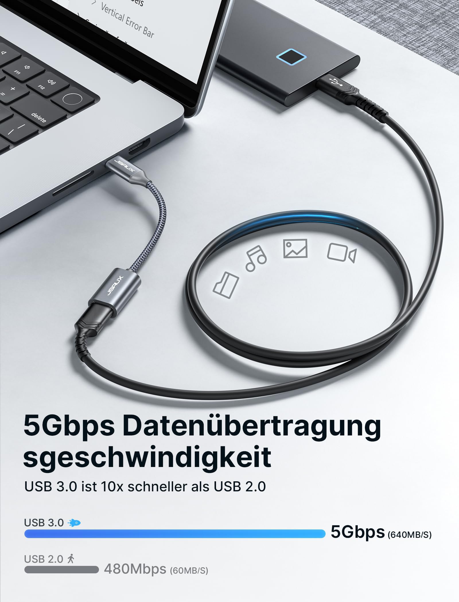 JSAUX Adattatore da USB C a USB 3.0 [2 Pezzi] Cavo OTG USB di Tipo C Maschio a USB Femmina Compatibile con iPhone 16 Pro Max/15 Pro Max, iPad Pro, MacBook Pro/Air, Galaxy S24/S23 Ultra, Huawei-Grigro