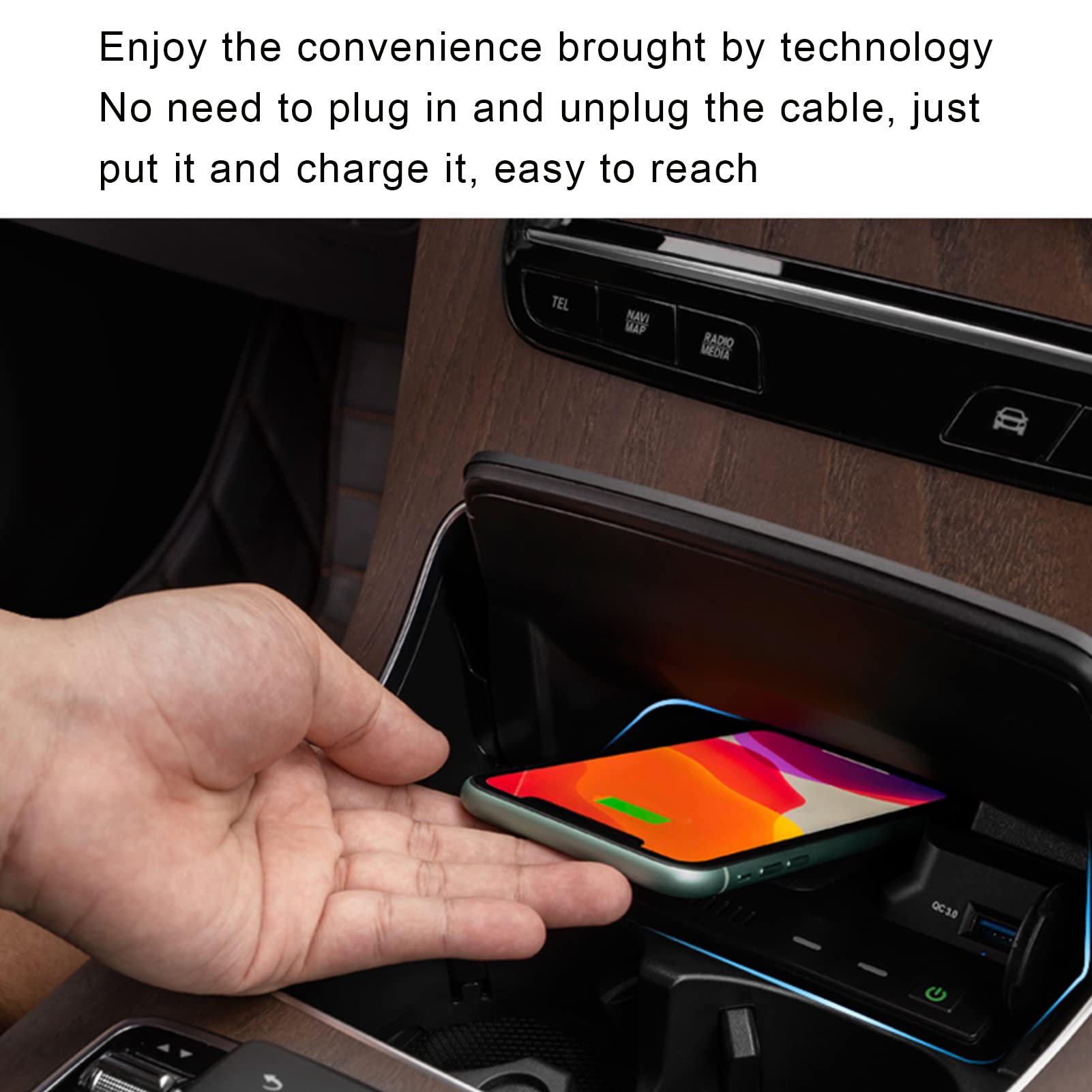 Soporte para Móvil para Coche para Clase C y GLC 2015-2020 con Carga Rápida y Puerto USB QC3.0