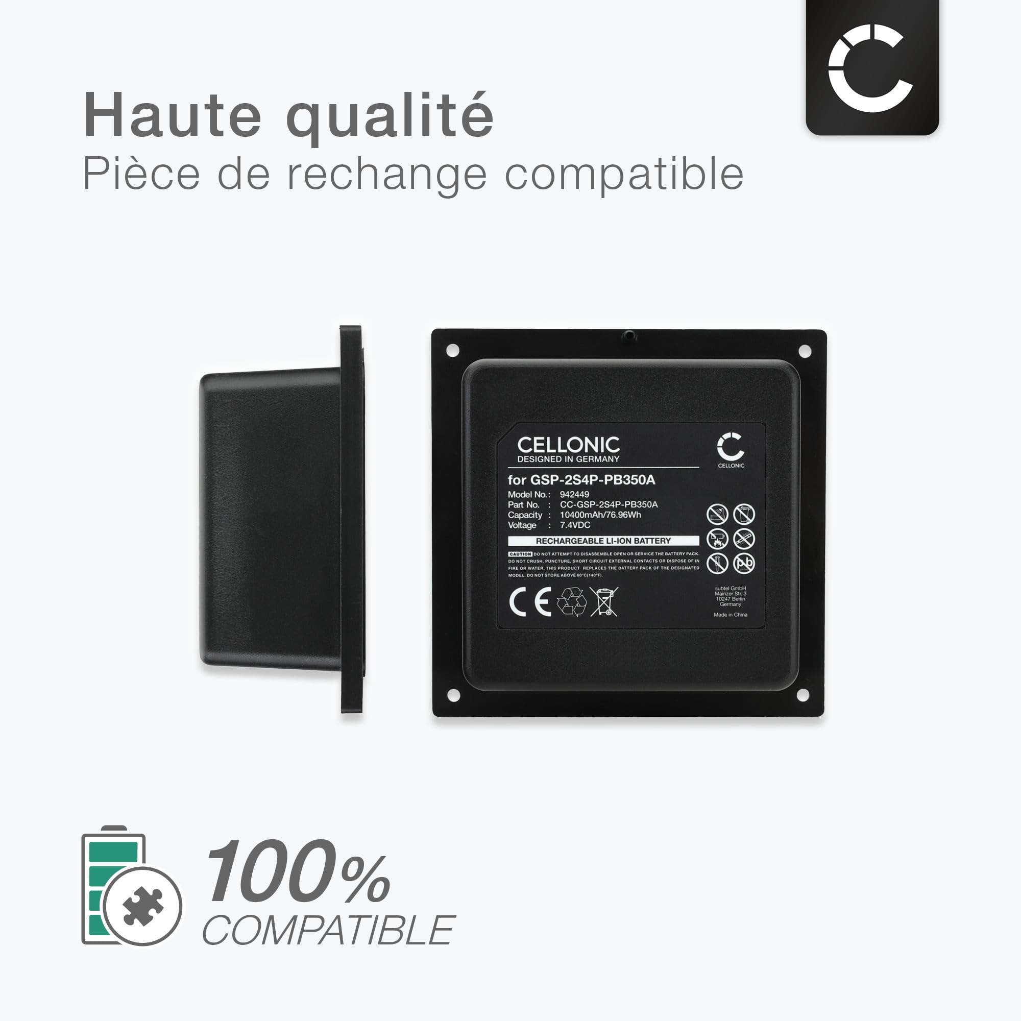 CELLONIC 1x Batterie pour Enceinte Compatible avec JBL PartyBox 310, GSP-2S4P-PB350A - (10400mAh, 7.4V)