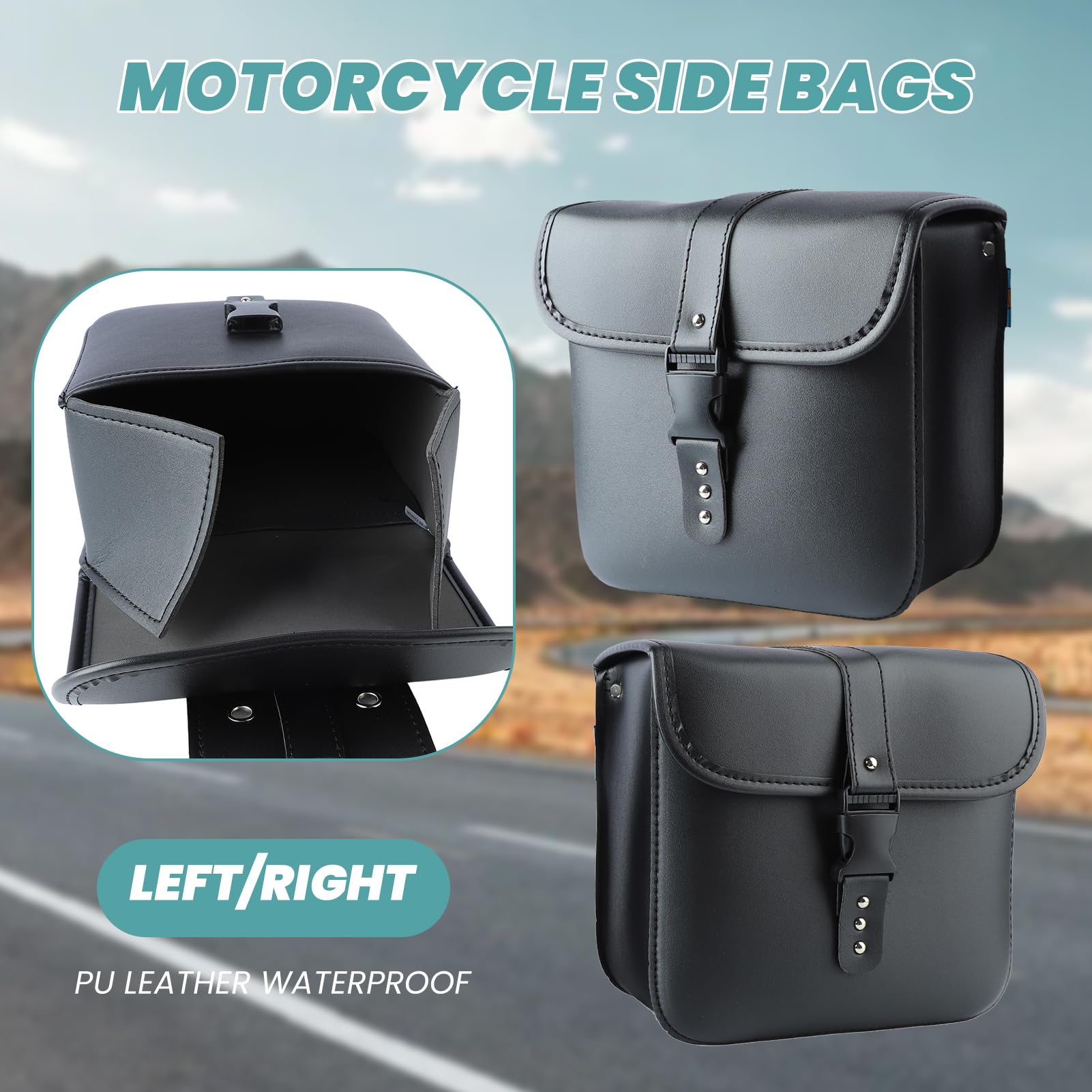 1 Par De Alforjas Moto, Bolsa De Herramientas Lateral De Cuero PU, Bolsas De Almacenamiento, Bolsa De Equipo para Motocicleta, Kit De Alforjas para Motocicleta, Negro para