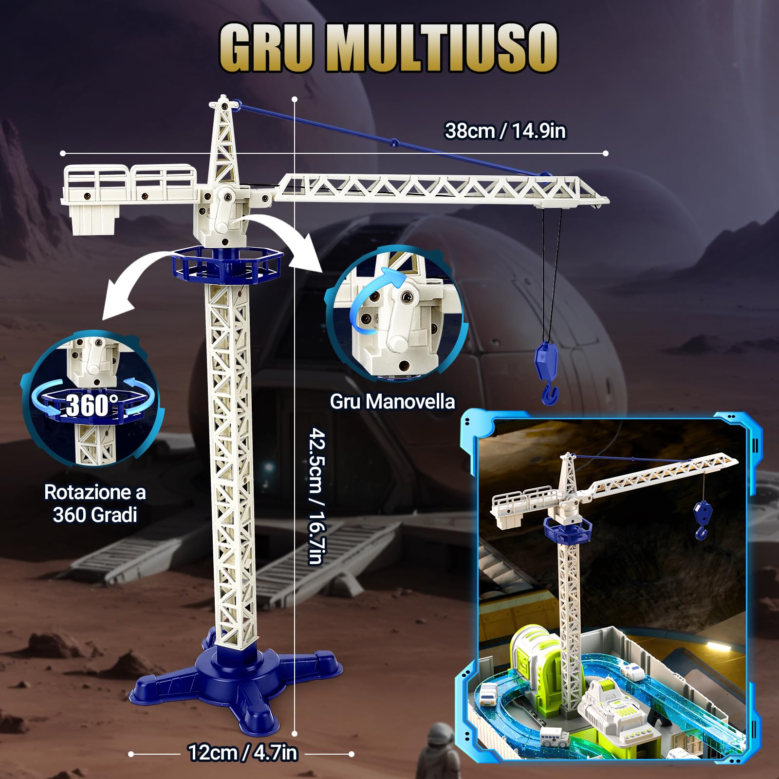 JONRRYIN Camion Cantiere Giocattolo Bambini, Veicoli da Cantiere con Piste Macchinine e Torre Gru, Mini Macchina, Grandi Camion in Lega Regalo per Bambini 3+ Anni