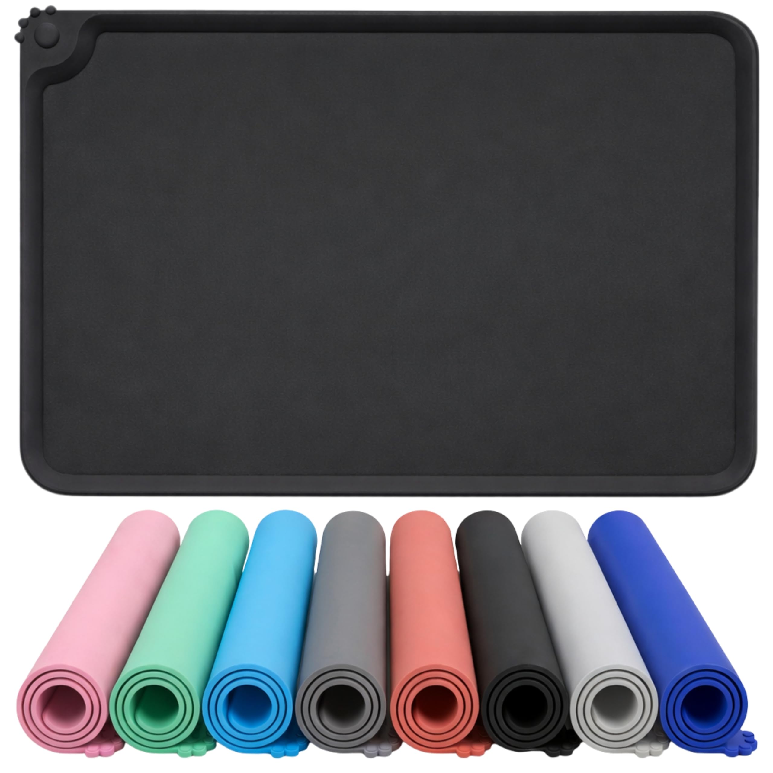 Silicone Dog Bowl Mat, Waterproof Dog & Cat Food Mat with Raised Edge