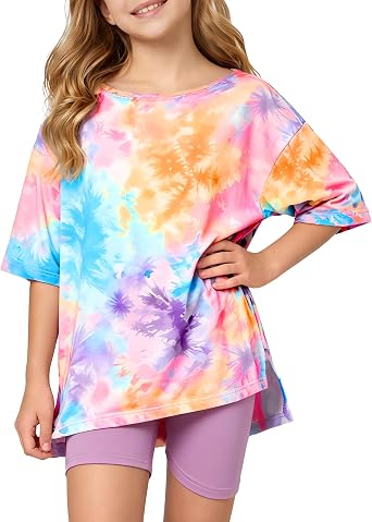 WESIDOM Girls Summer 2 Piece Outfits Sporty High Low T-Shirt and Biker Shorts Set Tween Girls Trendy Clothes 513Y