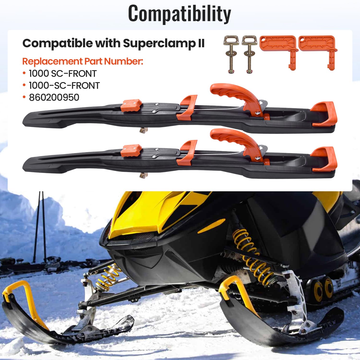 Hodflop Pair Snowmobile Trailer Tie-Down System 1000-SC-FRONT Compatible with Superclamp II Ski Front Clamp Holder 860200950 (2 Pack)