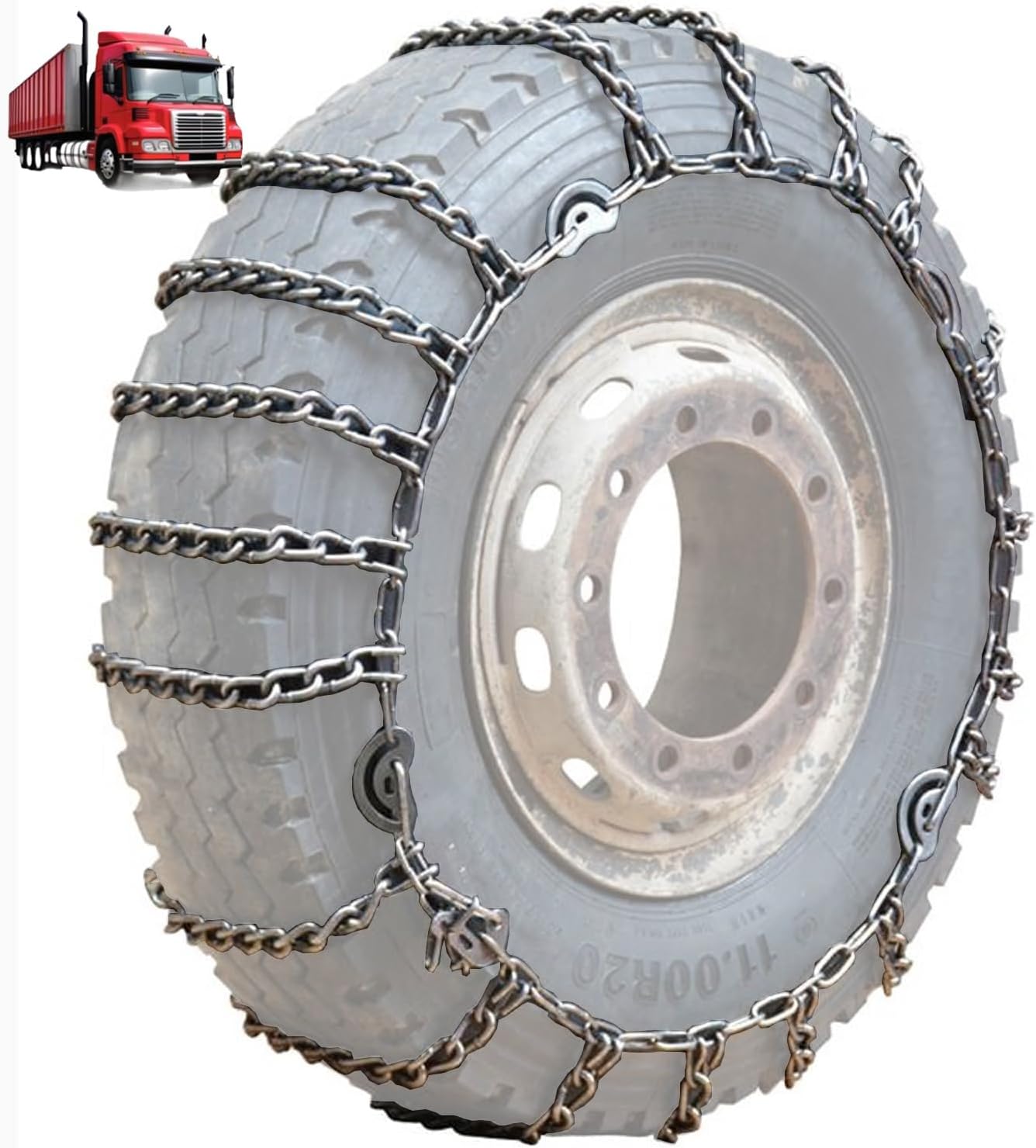 9mm Set of 2 Heavy Duty Snow Chains for Suvs and Cars Skid Traction Chains High Strength Manganese Emergency Use for Tire Reliable in Mud 275/80R22.5 2pcs 10.00-20