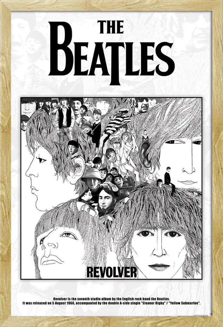 The Beatles – Revolver Album Cover – Poster musicale Classics – Dimensioni 61 x 91,5 cm + cornice intercambiabile Shinsuke® Maxi MDF faggio, disco acrilico