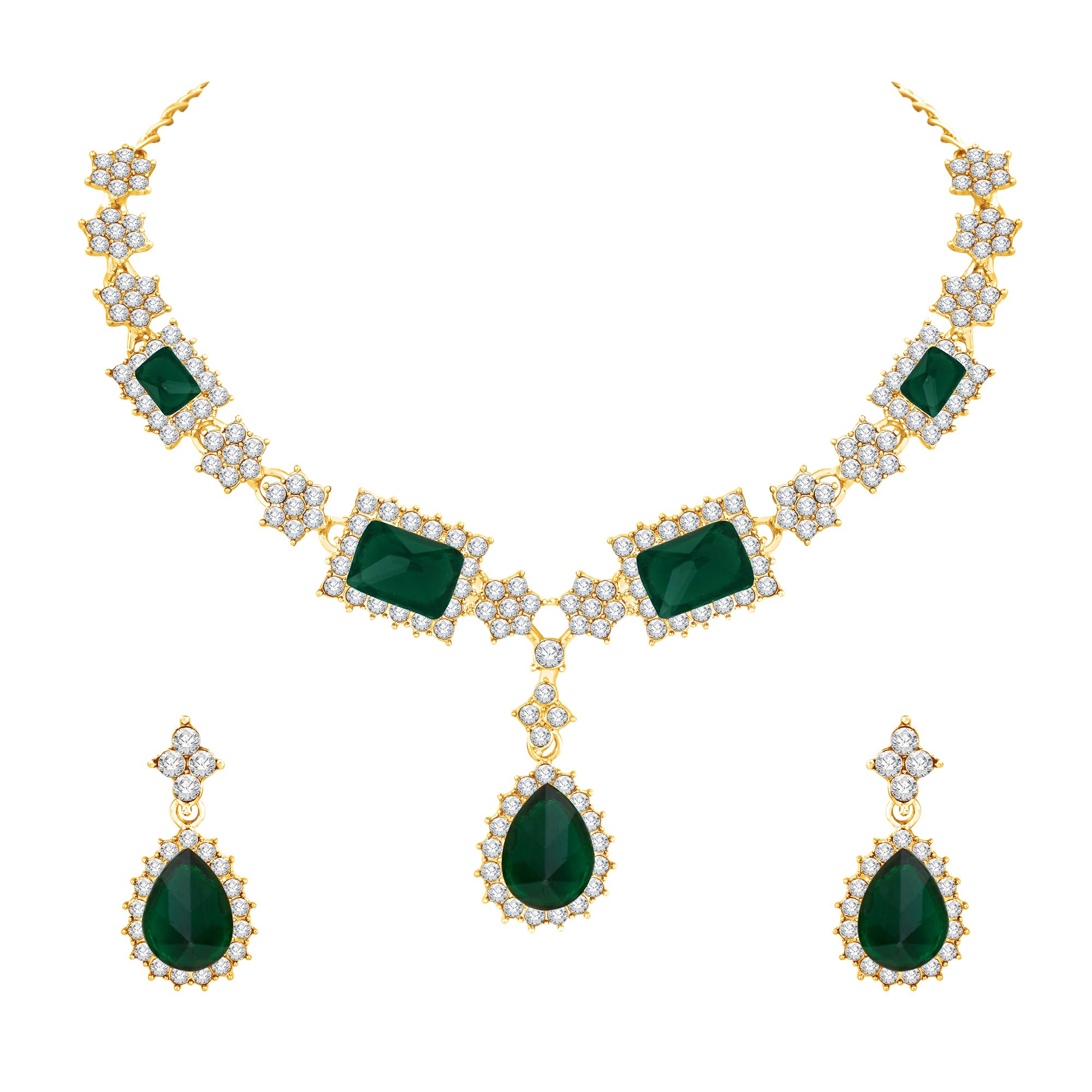 Atasi International Gold Tone Green Emerald Color Crystals American Diamonds Alloy Necklace Set with Earrings for Women | Stylish Jewellery for Party, Wedding and Festive Occasions (DG5921) (B0DDJLFZ5G) Amazon Price History, Amazon Price Tracker