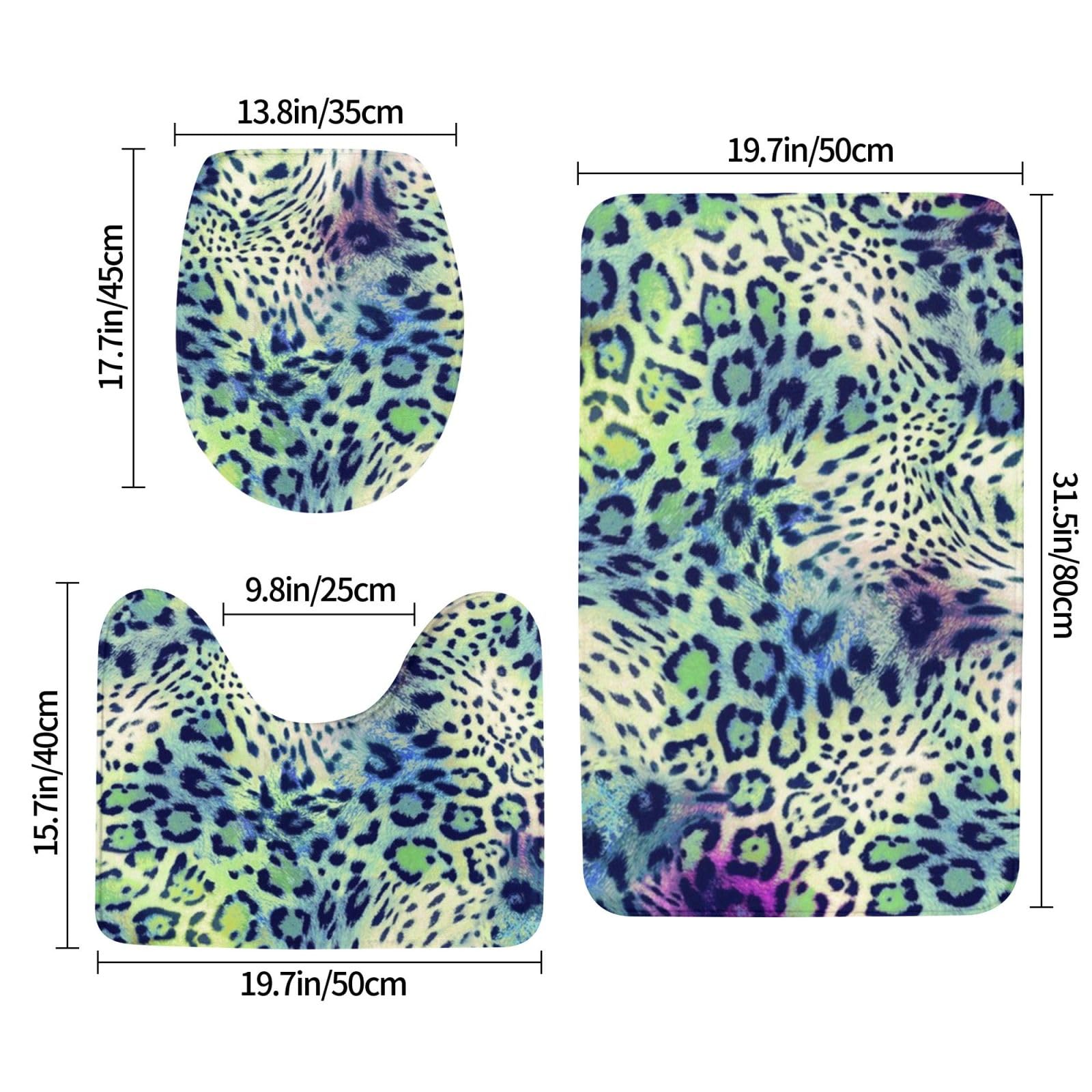 OUSIKA Set di 3 tappetini da bagno con stampa leopardata verde incluso tappetino da contorno assorbente tappeti da bagno copriwater per bagno