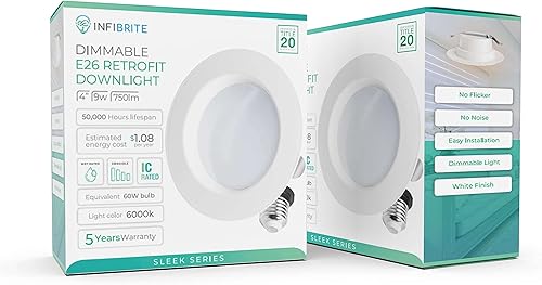Miniatura 6 de INFIBRITE Kit de luces LED empotrables de 4 pulgadas, 6000 K, color blanco transparente, 9 W, 750 lúmenes, serie elegante (incluye conector E26),