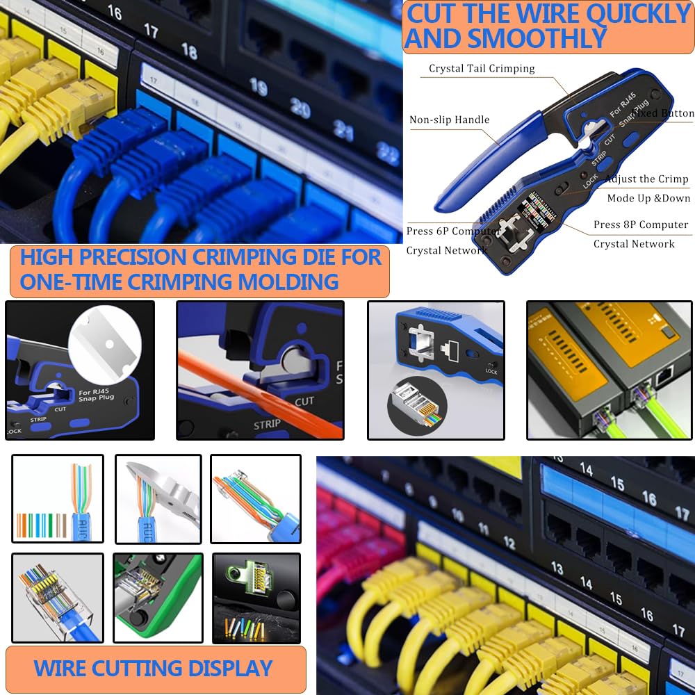 LEATBUY Cat5 Cat5 Cat5e Cat6 zestaw zaciskaczy RJ45, zestaw do zaciskania RJ11/RJ12, z 50 złączami, 50 sztuk (pomarańczowy)