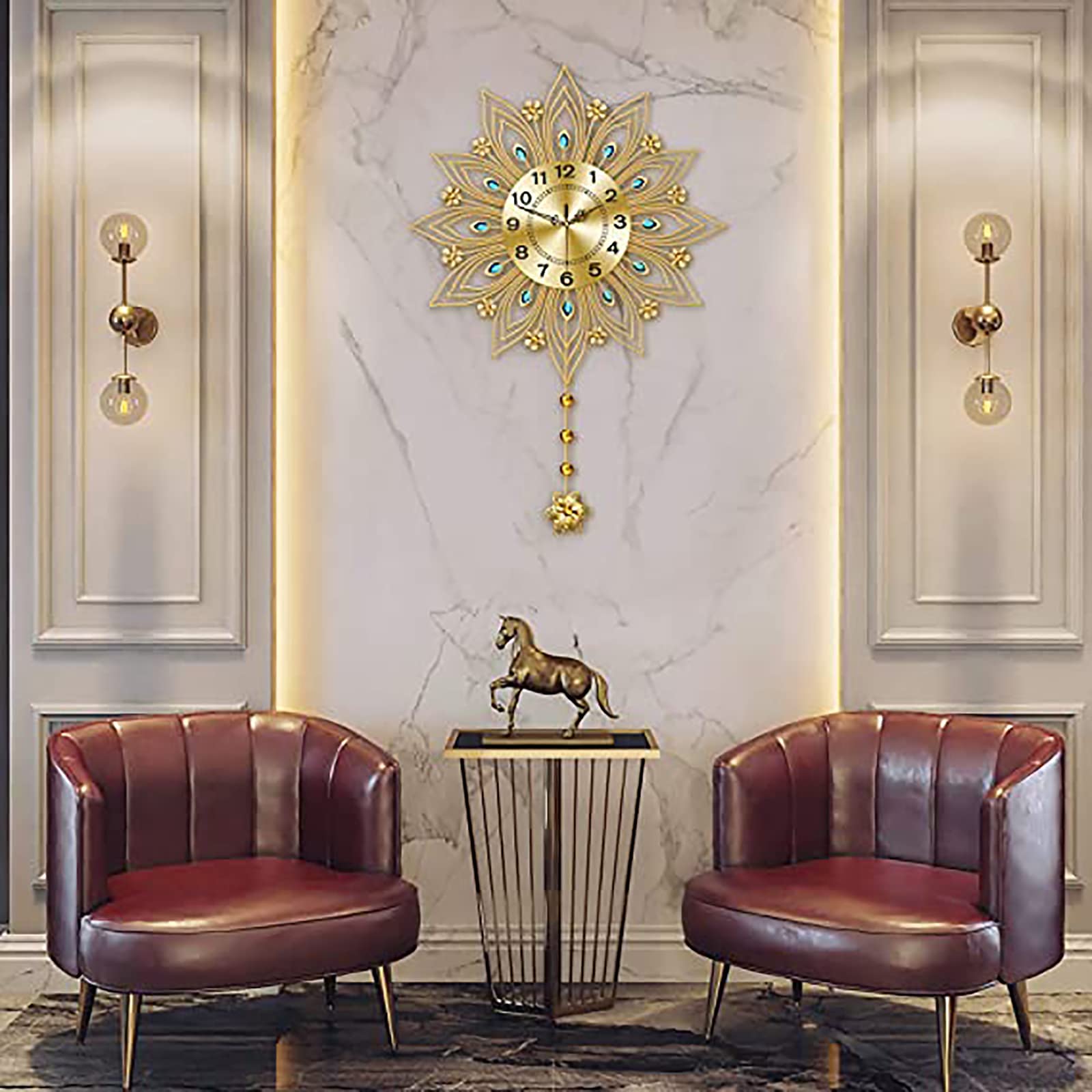 Amazon.co.jp: fikujap 孔雀の形の 3D 壁時計アイアンアートゴールド