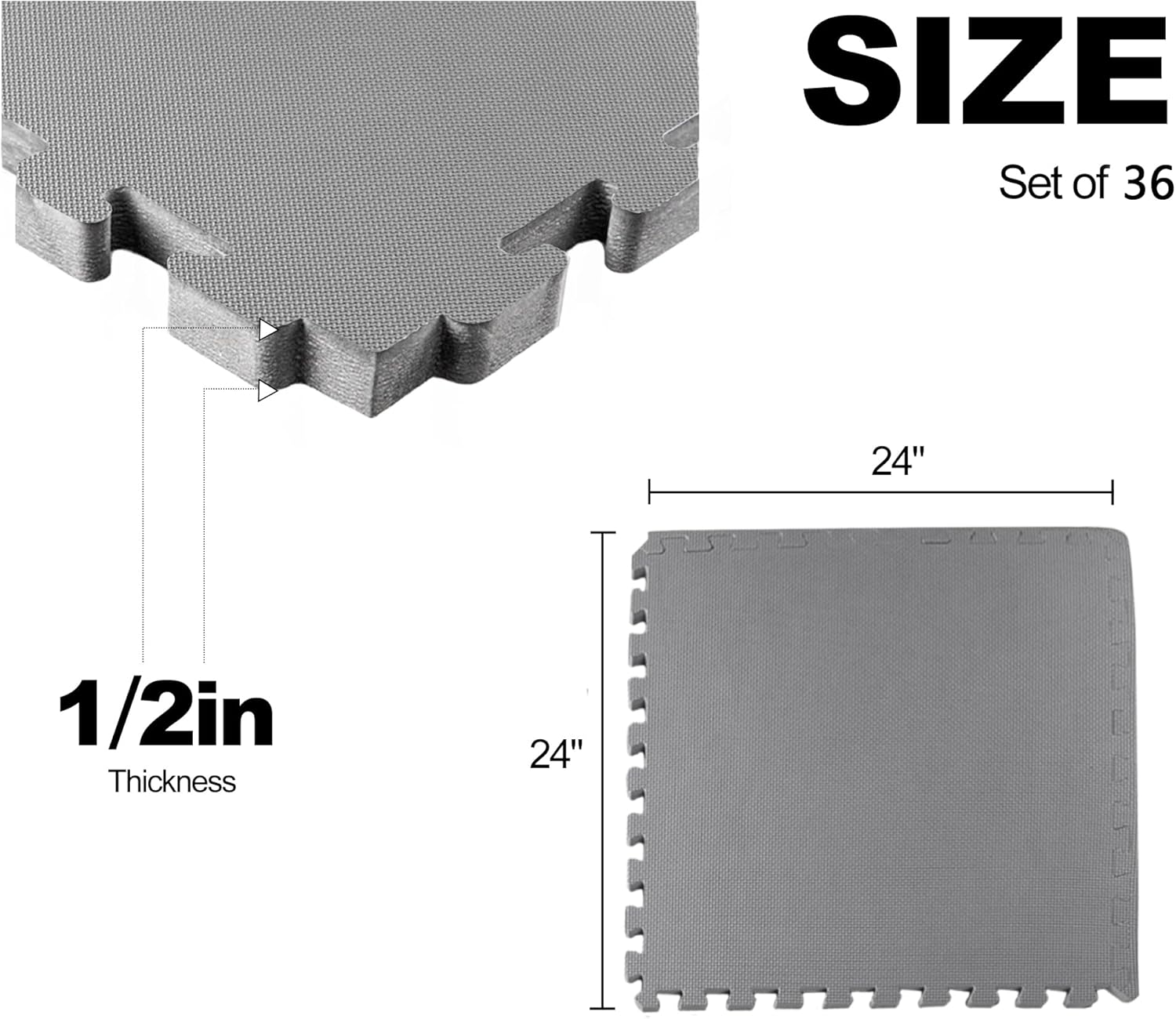 Elevon Puzzle Exercise Gym Flooring Mat, 1/2" Thick EVA Interlocking Foam 36 Tiles Workout Mat for Home Gym, 144 Sq Ft, Graphite 1/2"Th, 36 Tiles (144 Sq Ft) Graphite