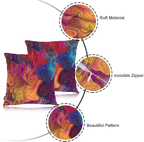 Miniatura 7 de Swono Juego de 2 fundas de almohada decorativas con ondas caóticas, diseño abstracto de ondas caóticas y arco iris, fundas de almohada decorativas