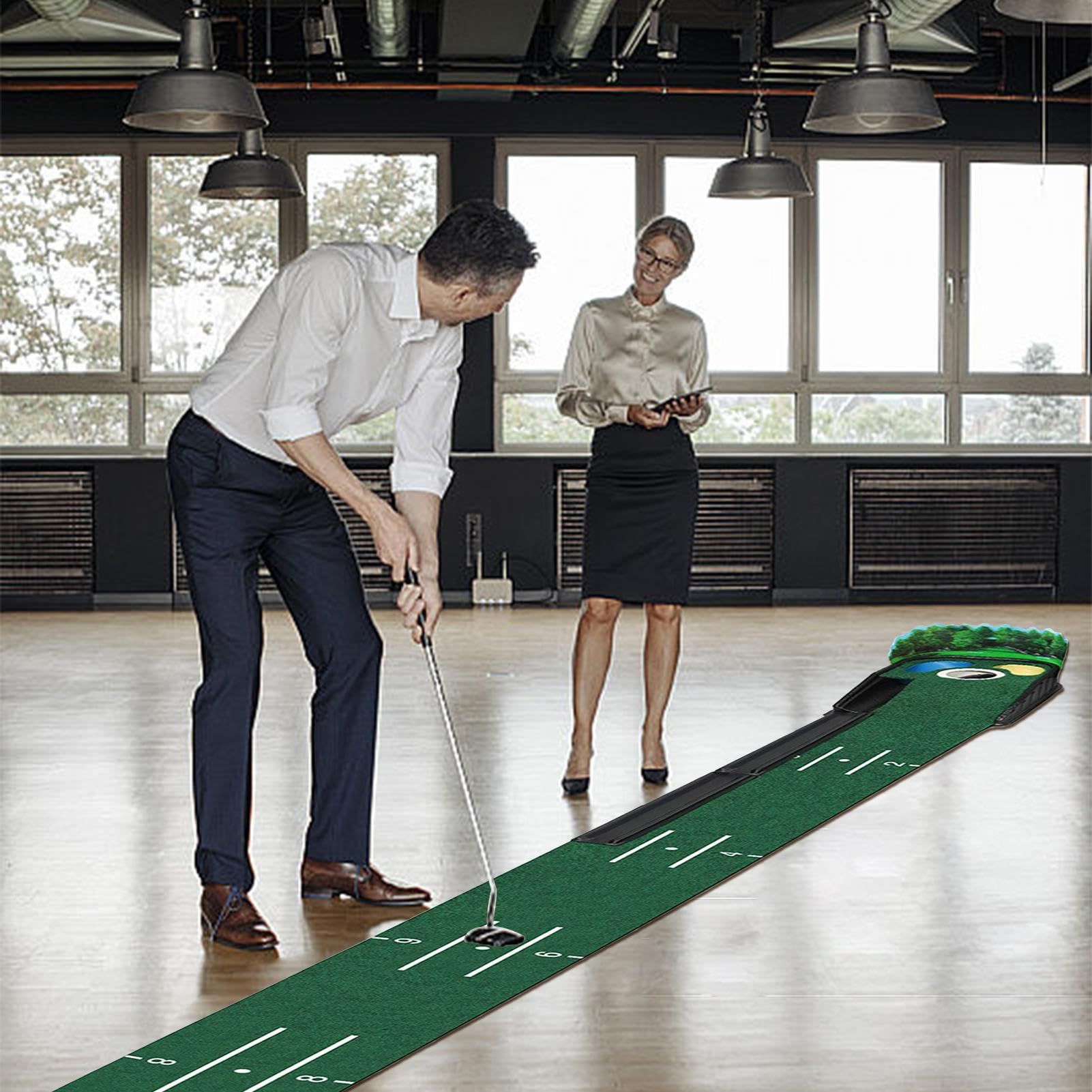 Putting-Matte für den Innenbereich, Grün für den Innenbereich, luxuriöser | Velours-Teppich mit Massivholzbasis, mit automatischer Ballrückführung, Golf-Zubehör