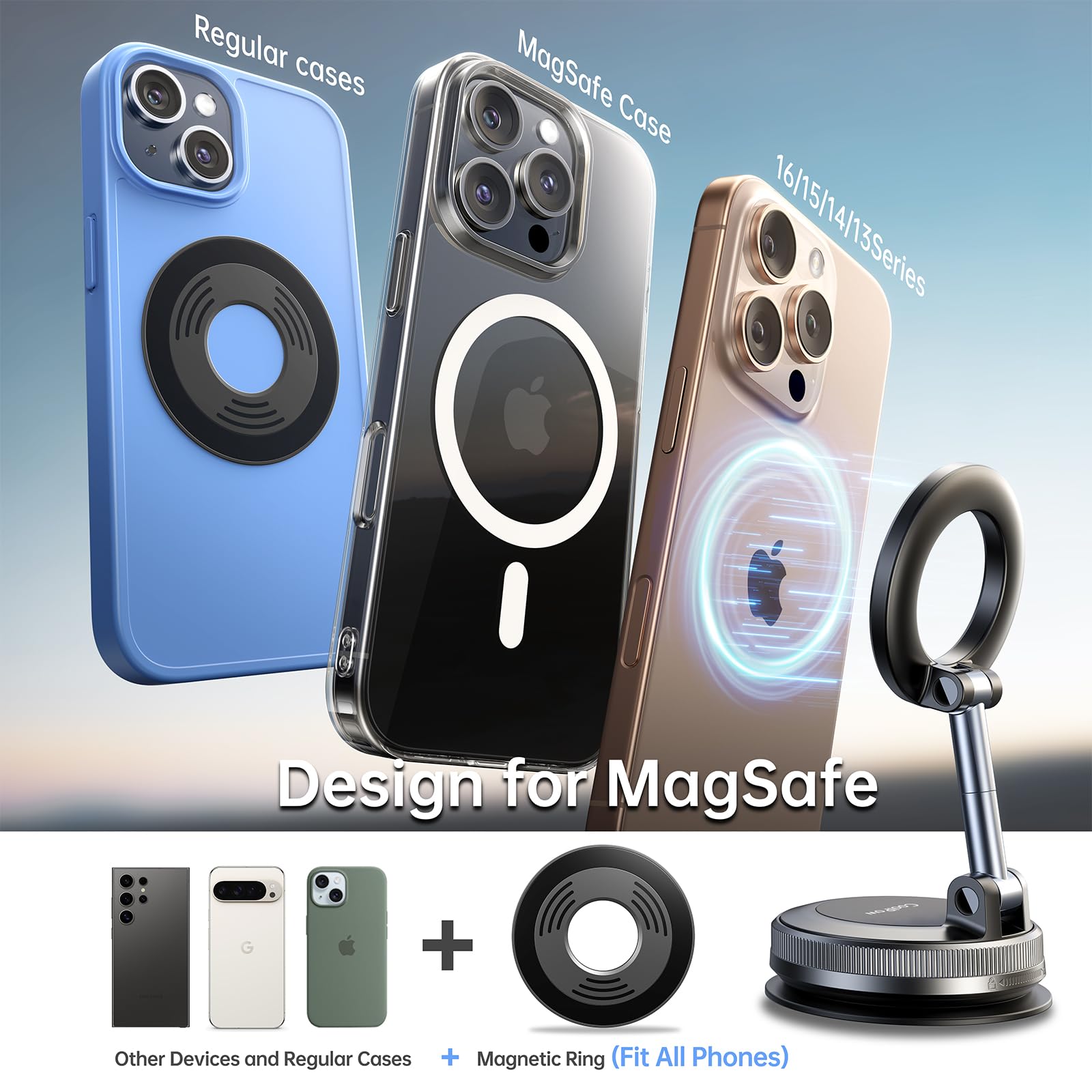 Coolpow for Magsafe Car Mount Vacuum Magnetic Phone Holder for Car 360 Rotatable Suction Cup Phone Mount for — view 9