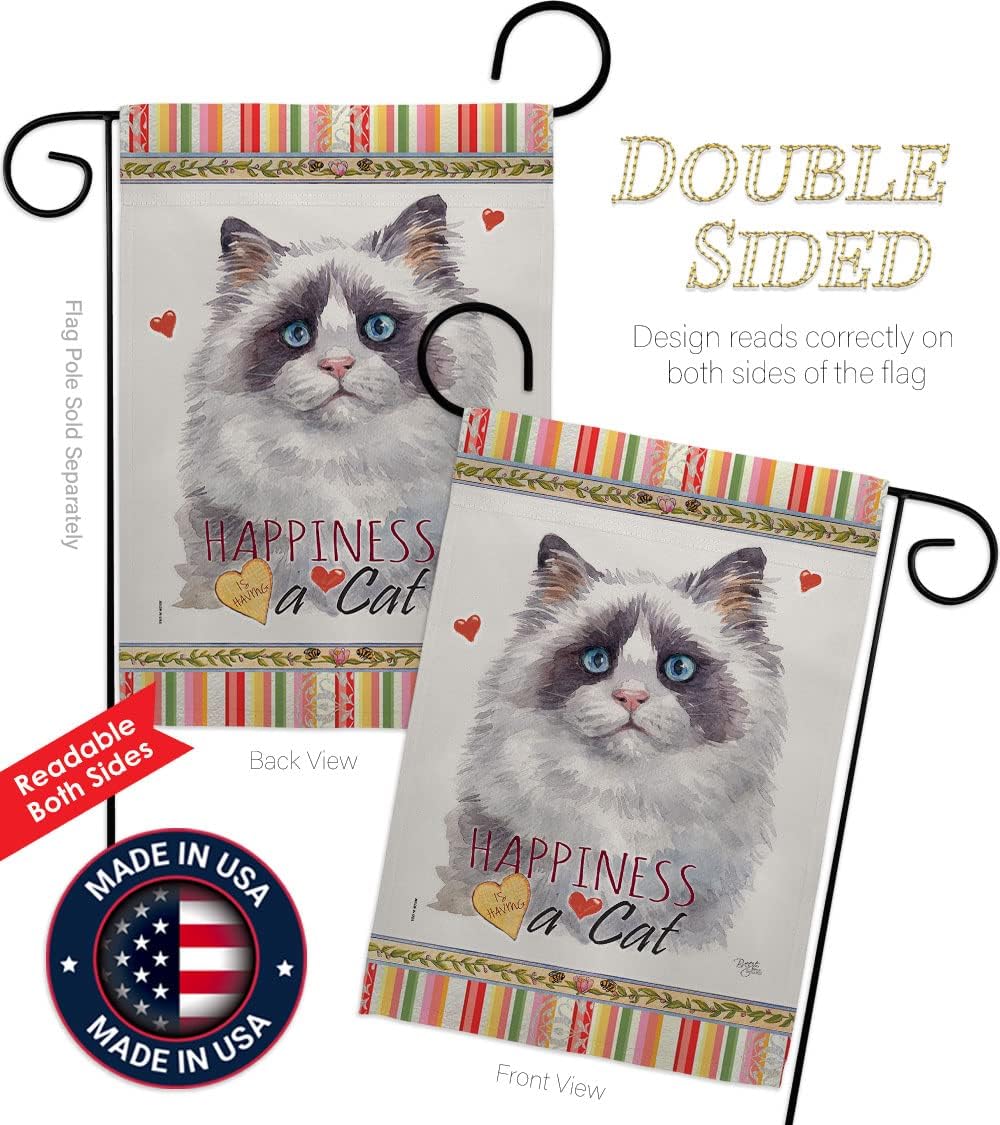 Breeze Decor Blue Bicolor Ragdoll Happiness Garden Flag-Set with Stand Cat Kitten Meow Spoiled Paw Fur Pet Nature Farm Animal Creature House Banner Small Yard Gift Double-Sided, Made in USA