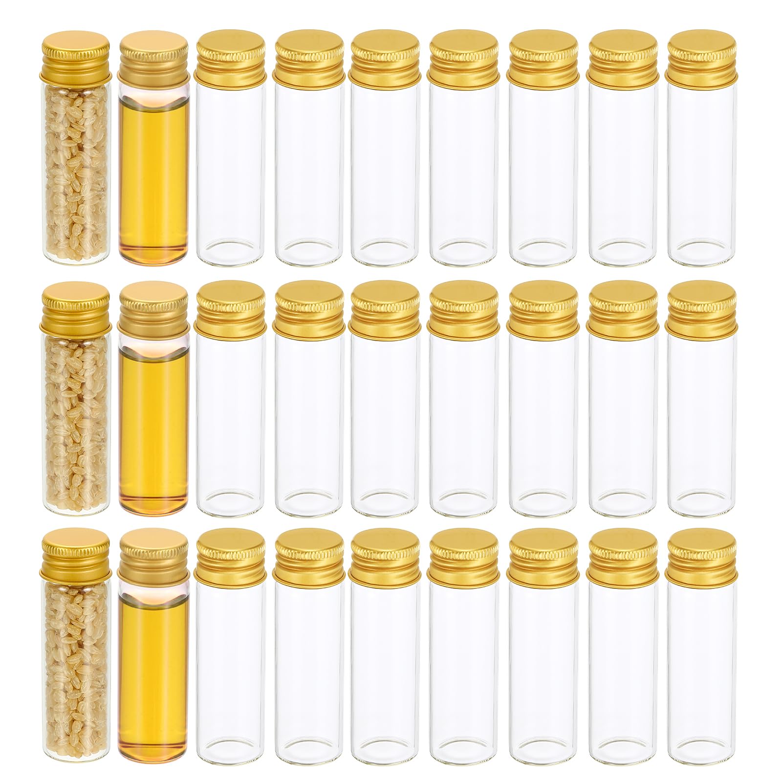 PATIKIL 100 Stück Kleine Gläser mit Deckel, 15ml Winzige Glasflaschen Probenfläschchen mit Aluminium Schraubverschluss22*70 mm Mini Glasgefäße Reagenzgläser Aus Glas Für Flüss, Gold