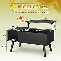 Vista 3 de WLIVE Mesa de Centro para Sala de Estar, Mesa de Centro Pequeña con Almacenamiento, Mesa Central de Comedor de Madera Moderna con Tapa Elevable