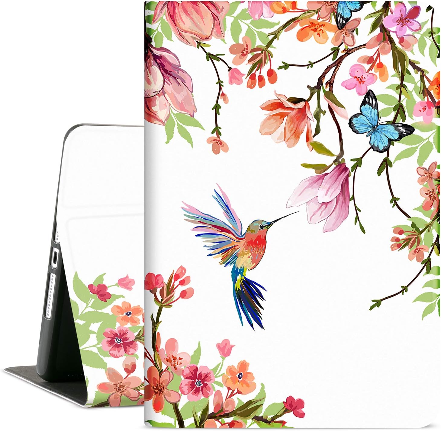 for iPad 9th Generation Case, iPad 8th Generation case, ipad 7th Generation case, iPad Case 9th Generation 10.2 Inch Women Girls Multi-Angle View Adjustable Stand Auto Wake/Sleep, Flower Hummingbird