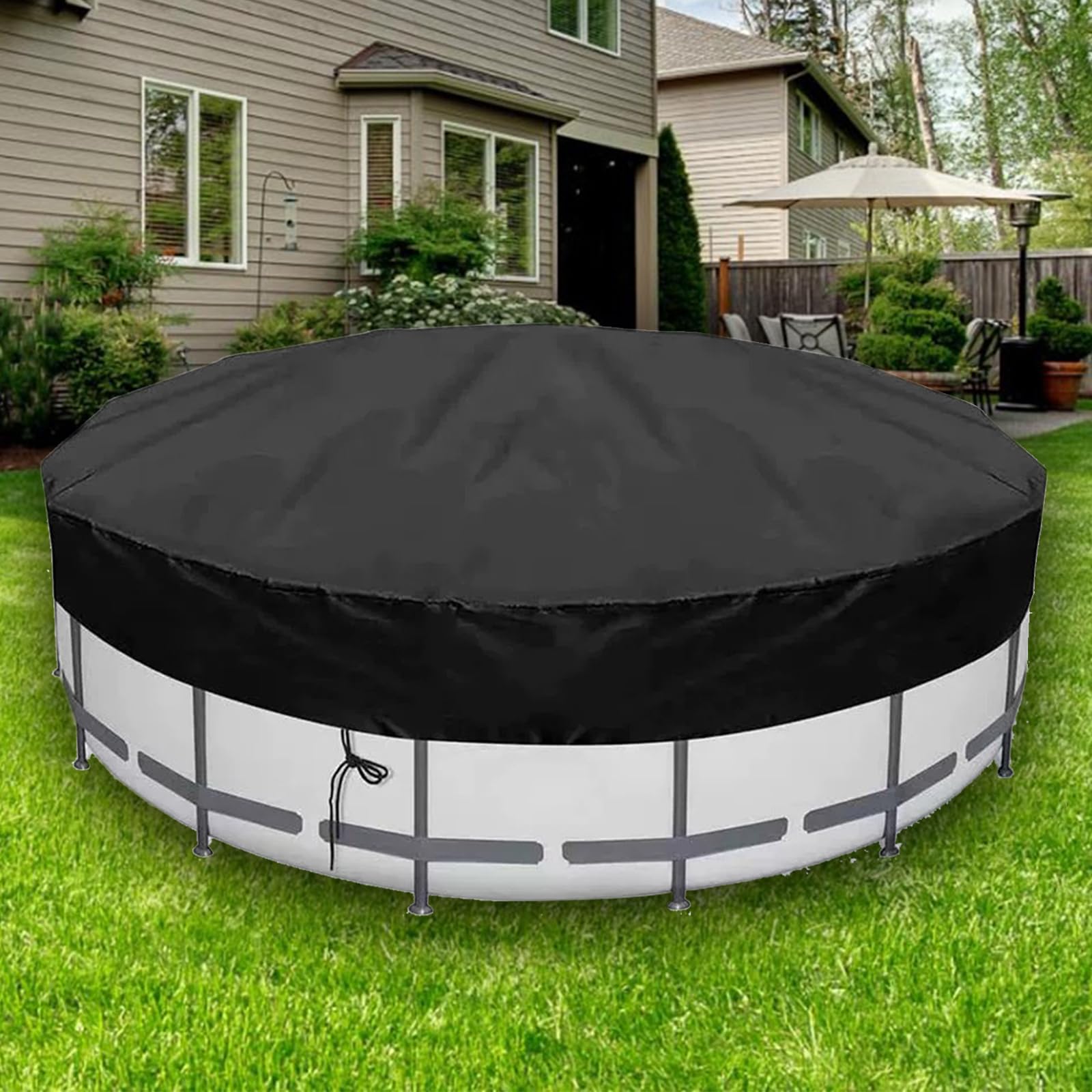 Copertura per Piscina Rotonda, Copertura per Piscine Fuori Terra, Resistente agli Strappi, Resistente allo sbiadimento, Impermeabile,Nero,6.9FT/210CM
