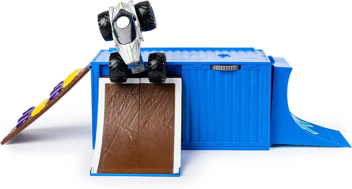 Monster Jam Ship It & Flip It Playset with truck on ramp