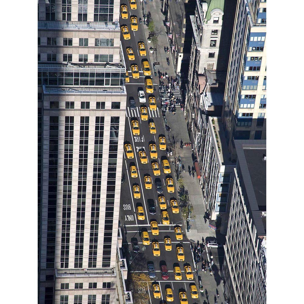 Wee Blue Coo Dt Buildings New York Taxis Yellow Art Print Poster Wall Decor 12X16 Inch