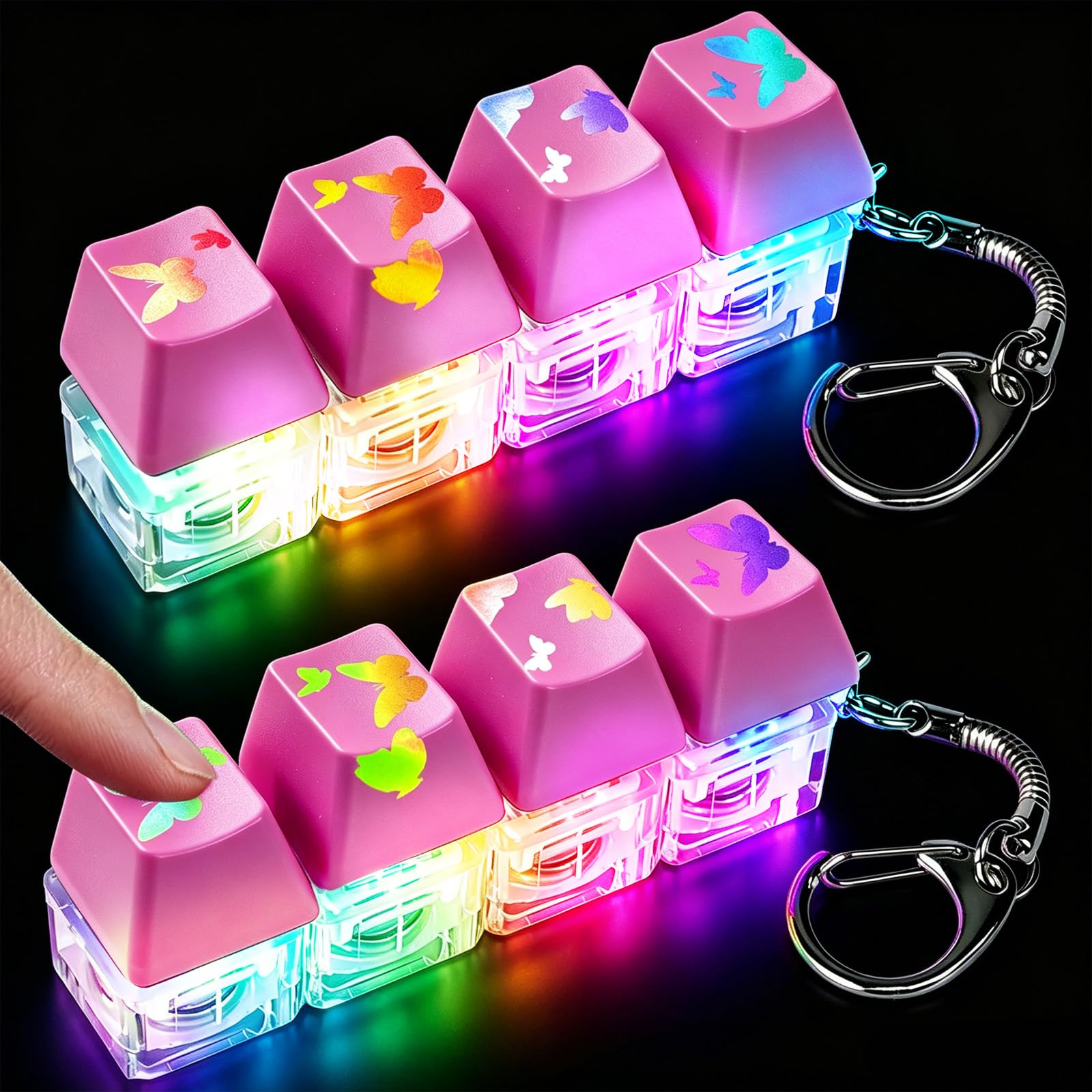 2 sztuki klawiatura Fidget 4 klawisze z kolorowymi świecącymi zawieszkami