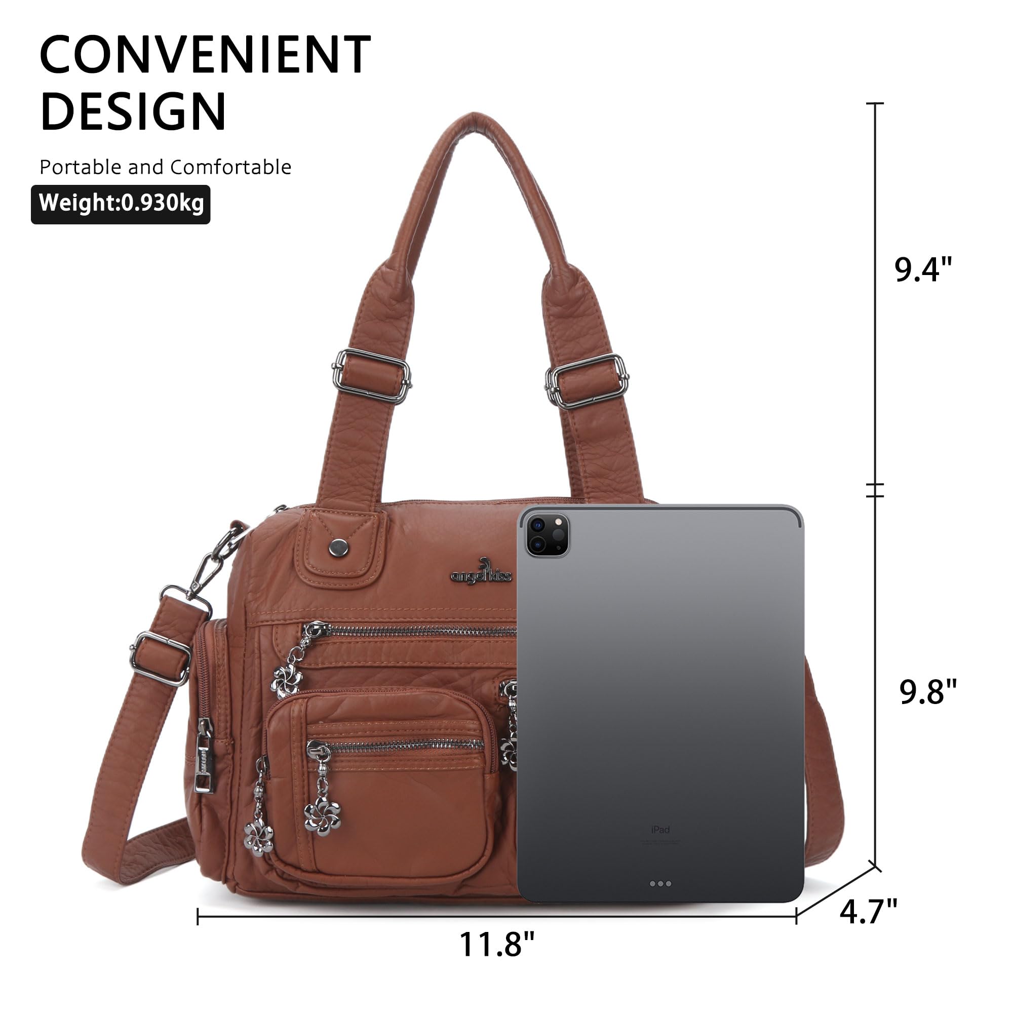 Angel Kiss Bolsos grandes para mujer, con múltiples bolsillos, bolso de mano para mujer, bolso de mano de piel suave