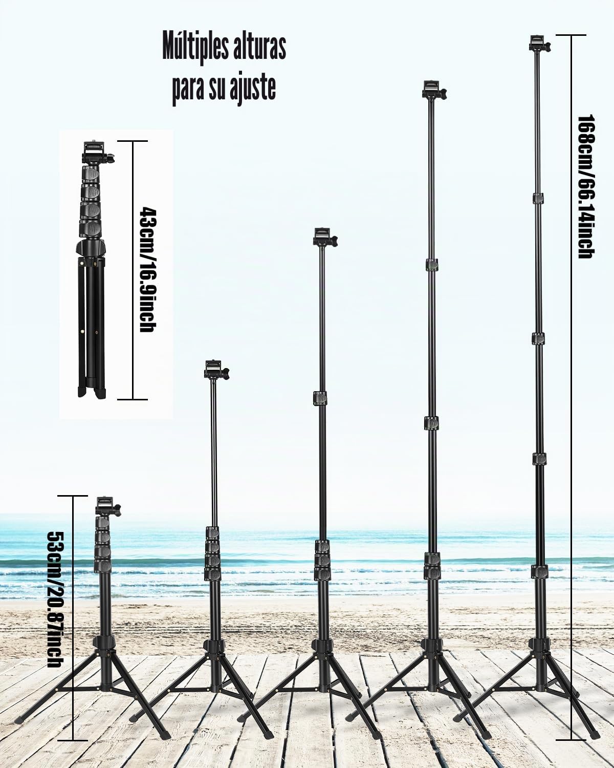 CAMBOFOTO 168CM Trípode para Móvil, se Puede Usar como Selfie Stick, Trípode Móvil Compatible con la Mayoría de Los Teléfonos Inteligentes,with Phone Clip