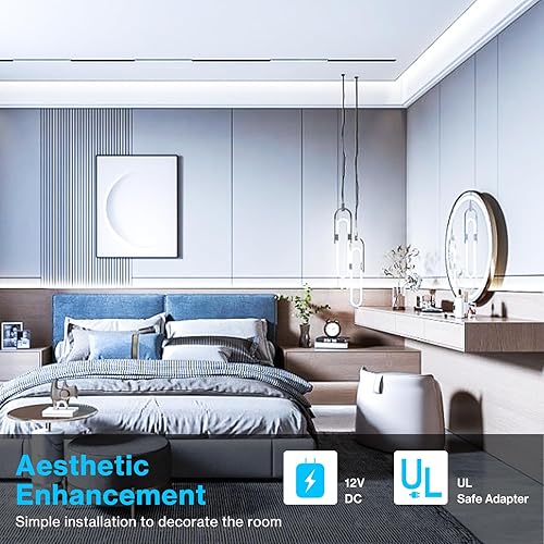 Miniatura 5 de Olafus Tira de luces LED blancas, tira de luz LED regulable de 16.4 pies, luz de espejo de tocador de 12 V 6000 K con enchufe con certificación UL,